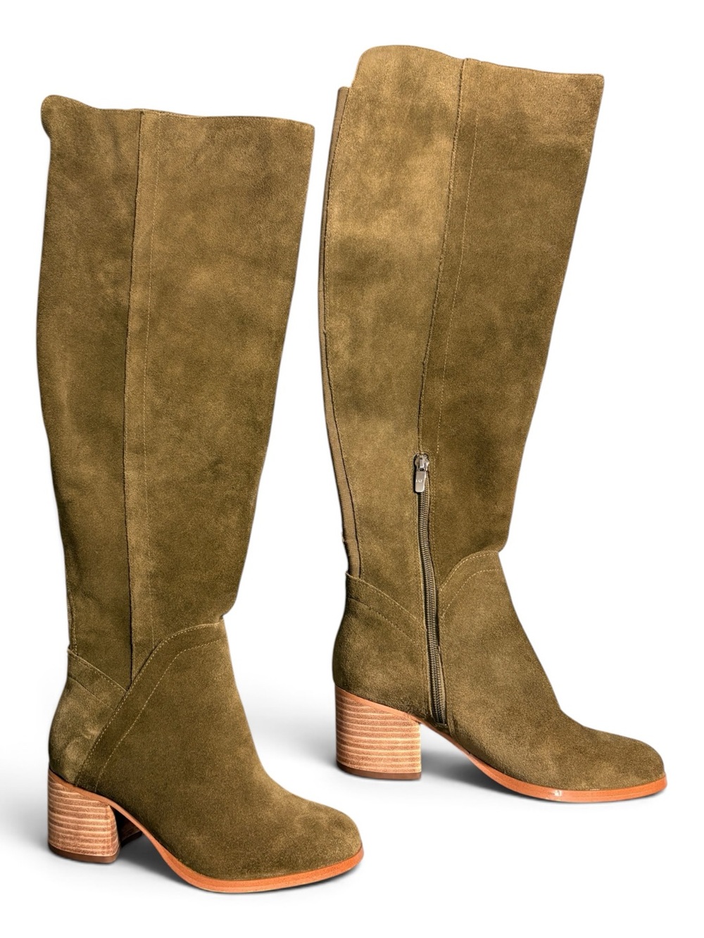 Marc Fisher Olive Suede Over-the-Knee Block Heel Boots- woman’s 6 WIDE CALF
